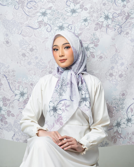 Voal Superfine Segiempat Motif Floral - LAMISYA| Harraku