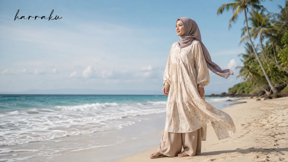 Outfit ke Pantai Wanita Berhijab yang Adem & Rapi