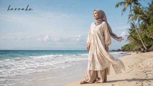 Outfit ke Pantai Wanita Berhijab yang Adem & Rapi