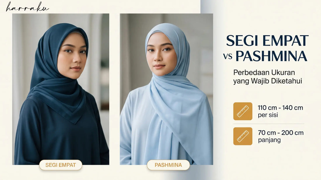 Segi Empat vs Pashmina, Perbedaan Ukuran