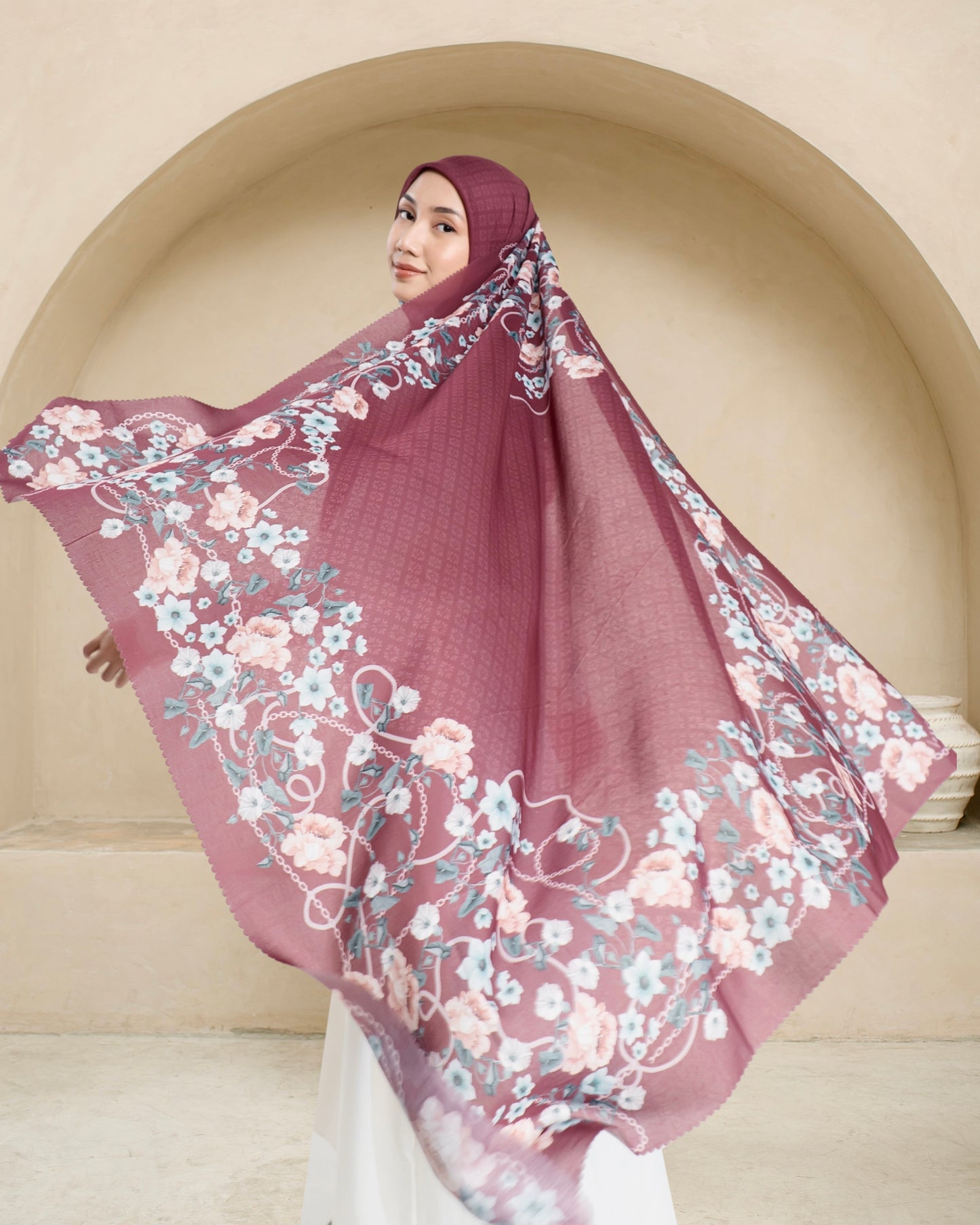 Voal Superfine Segiempat Motif Floral - ISMAYA | Harraku