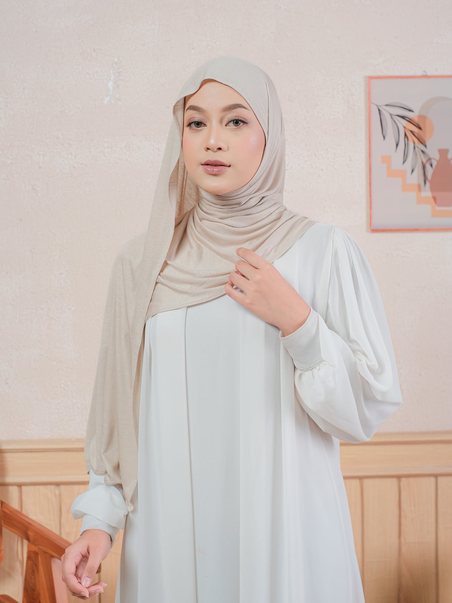 Pashmina Rayon Tansel Polos - BEIGE | Harraku