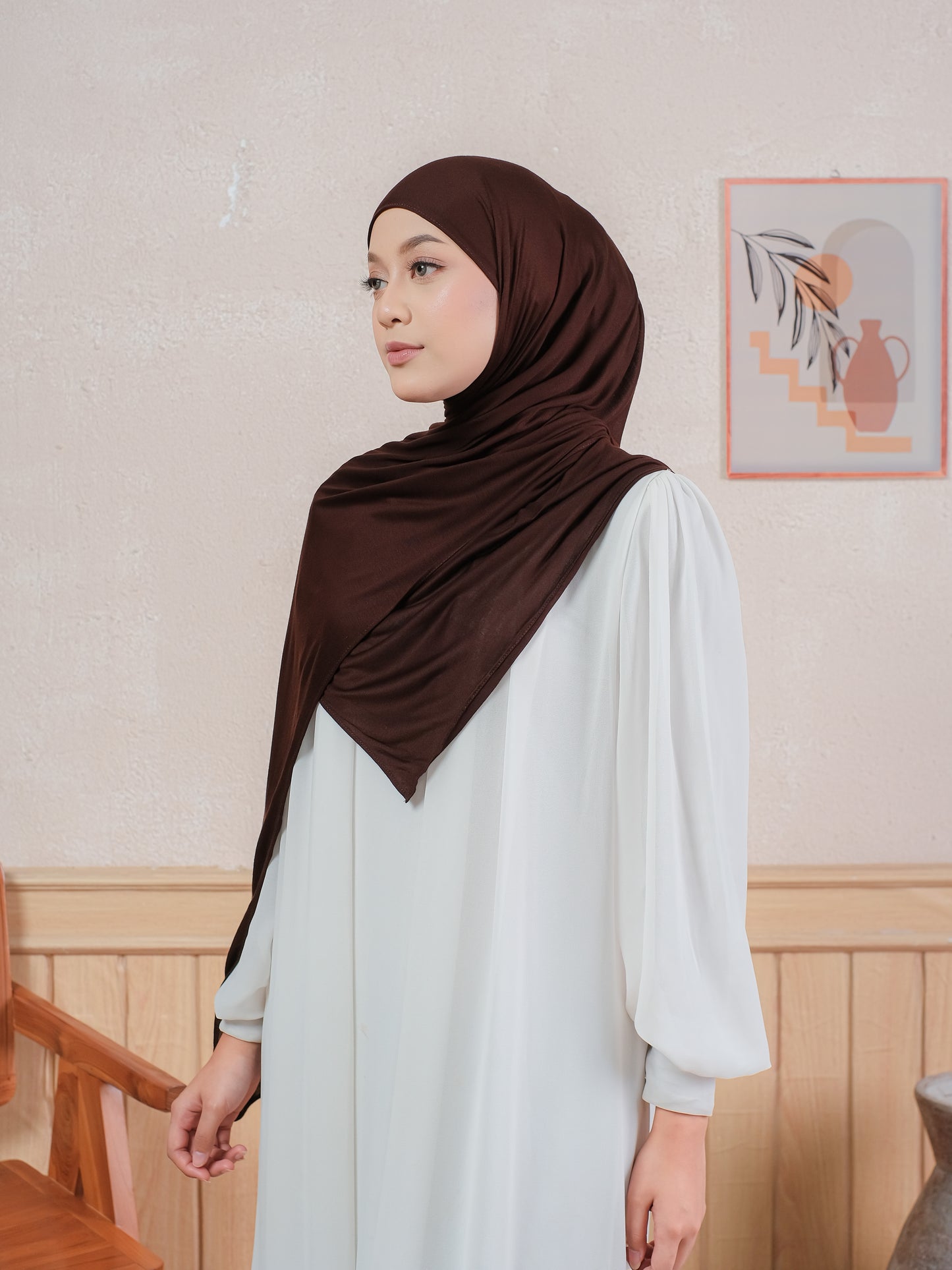 Pashmina Rayon Tansel Polos - COFFEE | Harraku