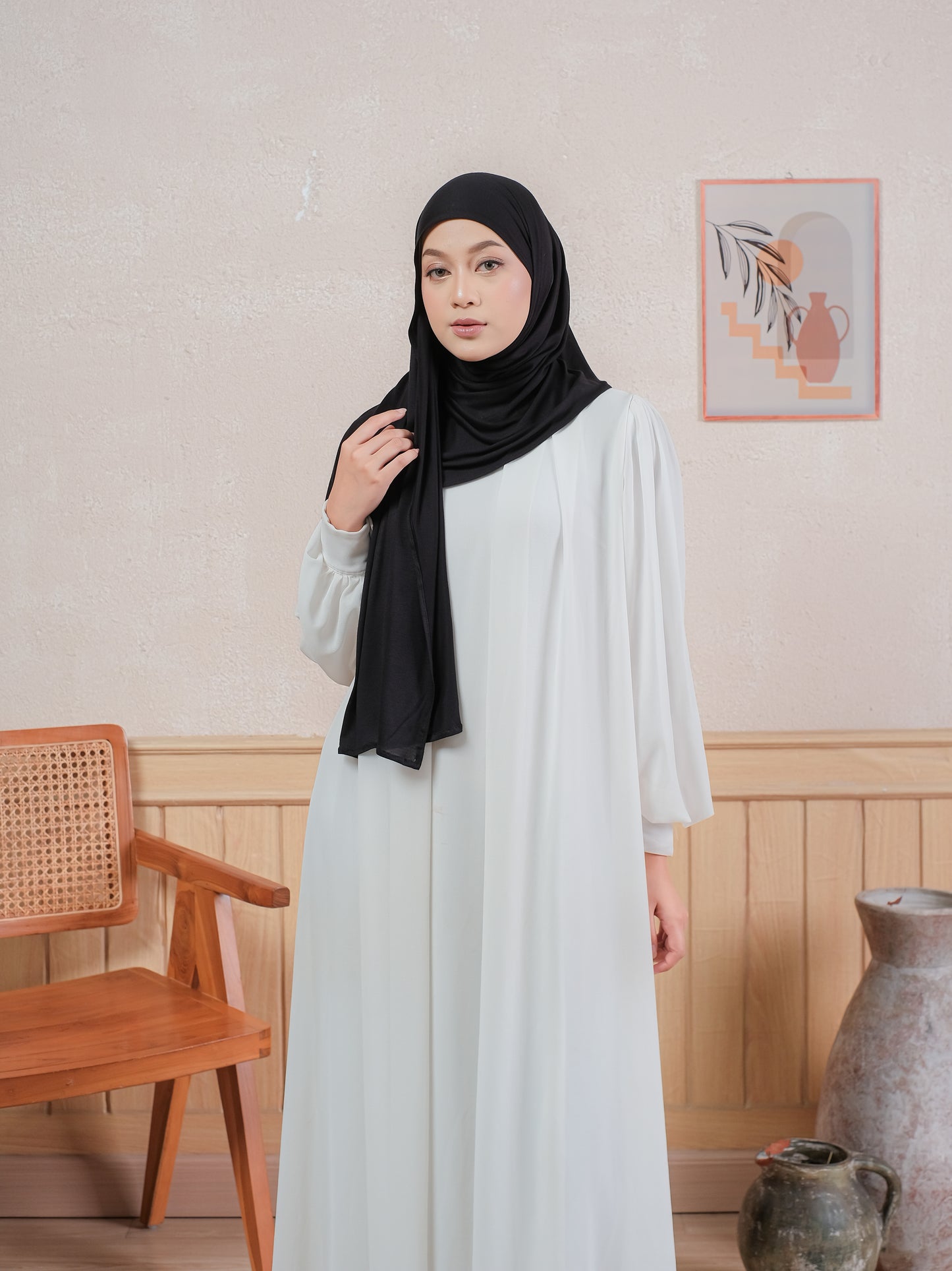 Pashmina Rayon Tansel Polos - BLACK | Harraku