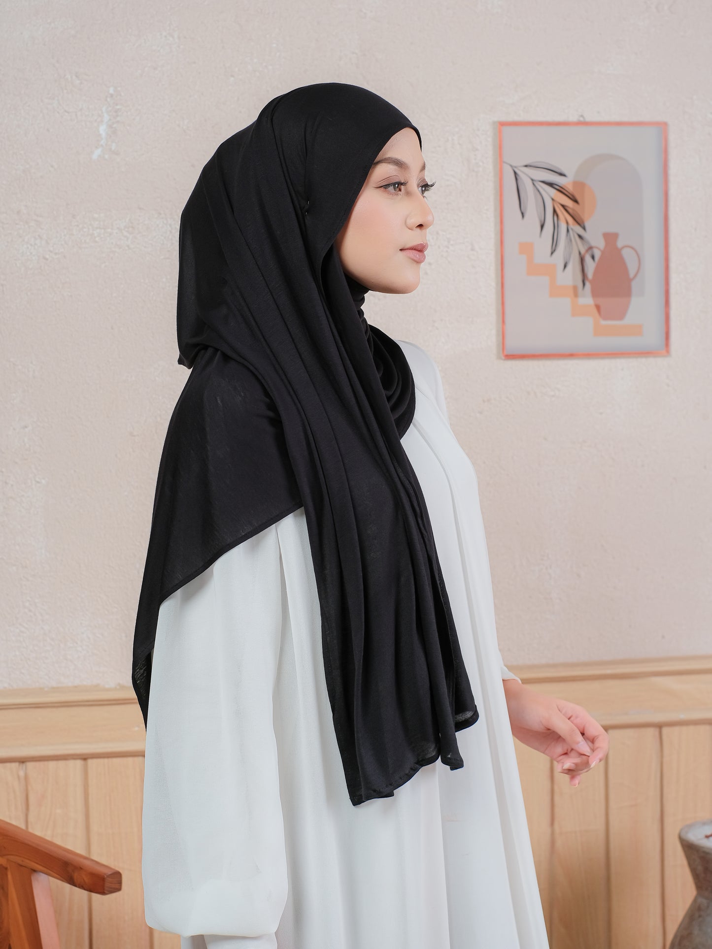 Pashmina Rayon Tansel Polos - BLACK | Harraku