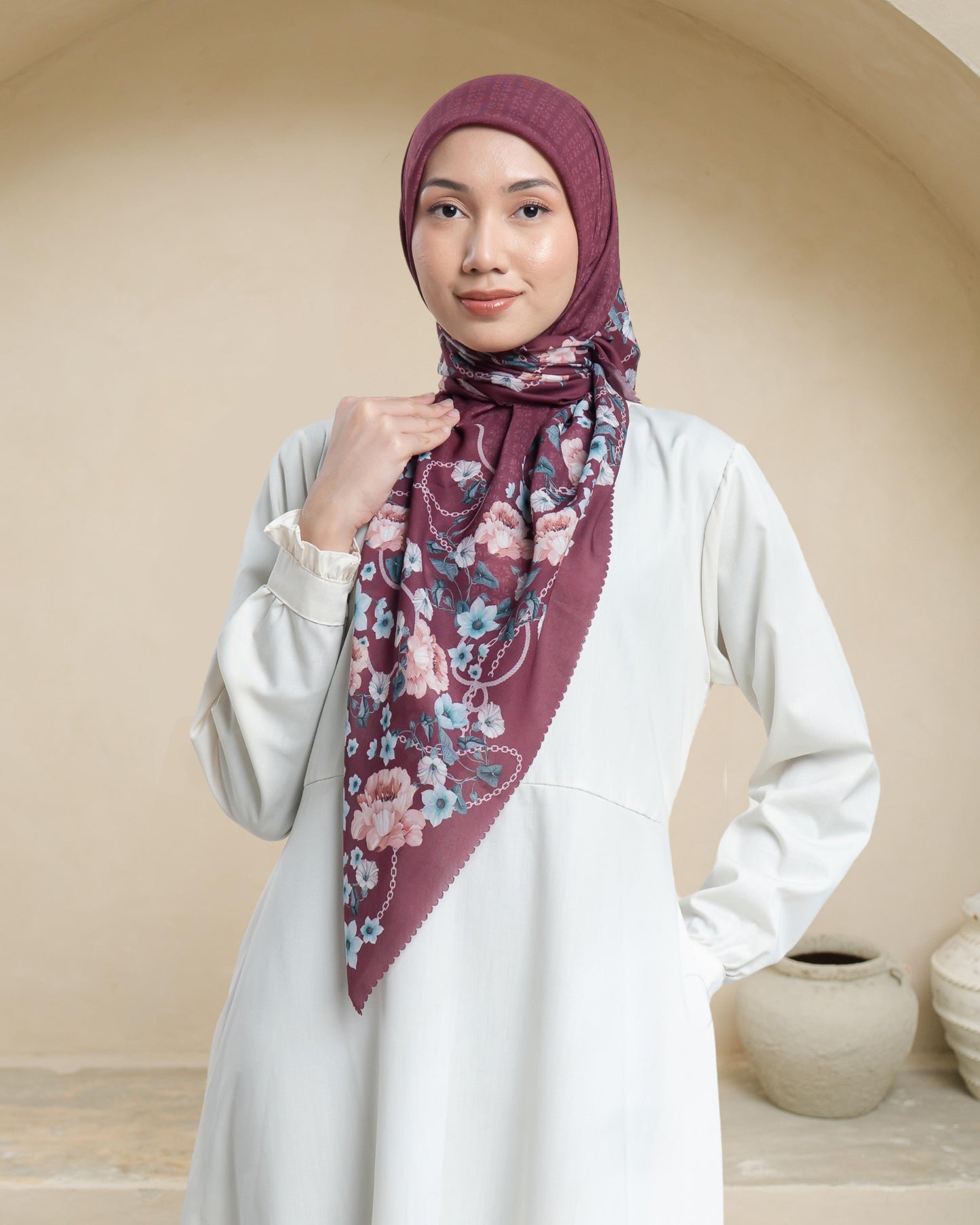Voal Superfine Segiempat Motif Floral - ISMAYA | Harraku